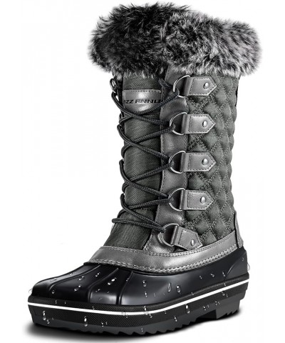 Women's Snow Boots Waterproof Slip Resistant Warm Faux Fur Lined Lace up Mid Calf Winter Duck Boots Cold Weather Shoes Grey-m...