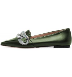 Women Chic Closed Toe Ballet Flats Metal Chain Slip On Pumps Loafers Soft Walking Shoes Dark Green $50.58 Flats