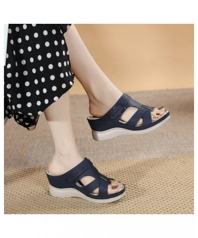 Women's Summer Fashion Casual Wedges Open Toe Floor Empty Dress Sandals On The Beach Heeled Sandals for Women under 20 Blue $...