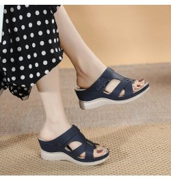 Women's Summer Fashion Casual Wedges Open Toe Floor Empty Dress Sandals On The Beach Heeled Sandals for Women under 20 Blue $...