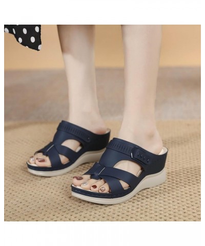 Women's Summer Fashion Casual Wedges Open Toe Floor Empty Dress Sandals On The Beach Heeled Sandals for Women under 20 Blue $...