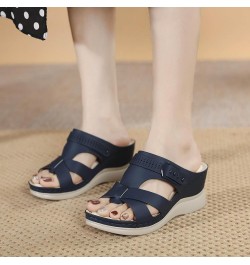 Women's Summer Fashion Casual Wedges Open Toe Floor Empty Dress Sandals On The Beach Heeled Sandals for Women under 20 Blue $...