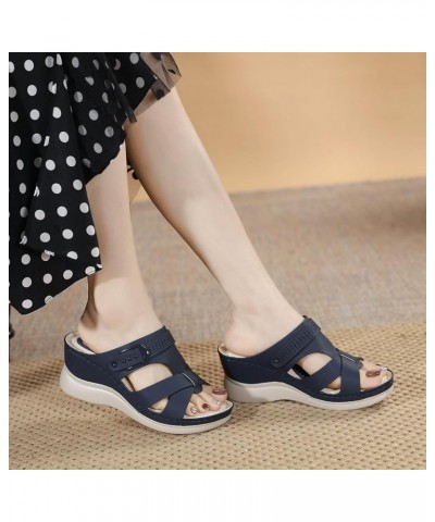 Women's Summer Fashion Casual Wedges Open Toe Floor Empty Dress Sandals On The Beach Heeled Sandals for Women under 20 Blue $...