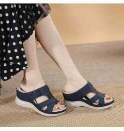 Women's Summer Fashion Casual Wedges Open Toe Floor Empty Dress Sandals On The Beach Heeled Sandals for Women under 20 Blue $...