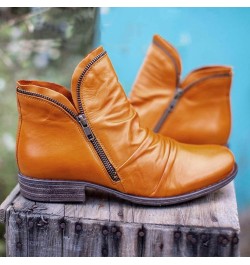 Women's Size 8 Wedge Boots Casual Shoes Women's Retro Colors Solid Fashion Zipper Short Boots women's boots Leather Boots Wom...