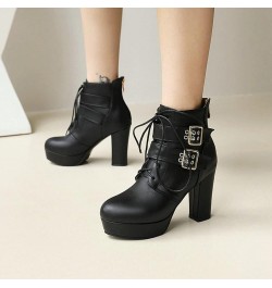 Womens Waterproof Platform Chunky High Heels Ankle Booties Round Toe Lace Up Office Short Boots Back Zipper Bootie Shoes Blac...