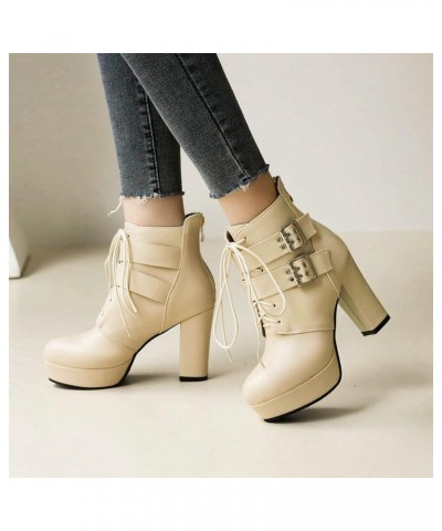 Womens Waterproof Platform Chunky High Heels Ankle Booties Round Toe Lace Up Office Short Boots Back Zipper Bootie Shoes Blac...