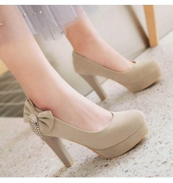 Pumps with Suede Materail and Cute Bowtie Large Slip-on Shoes Beige $24.43 Pumps