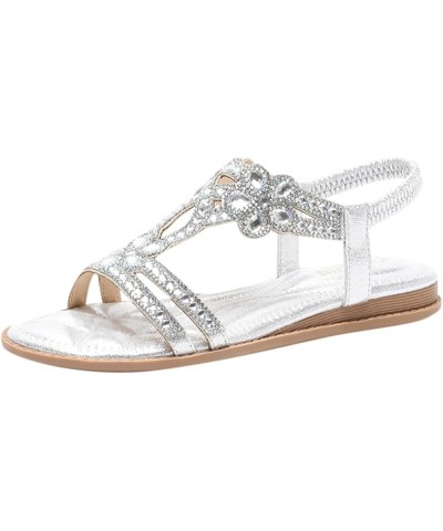 Flat Sandals for Women Dressy Summer Comfortable Ankle Strap Womens Sandal Boho Sandals for Walking Beach Silver $15.58 Sandals