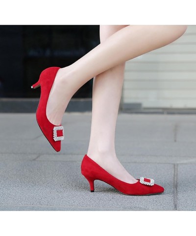 Women's Low-Heeled Pointed Toe Pumps, 2inch Stiletto Heels Fashion Autumn Winter Office Wedding Party Dress Shoes Red $24.56 ...