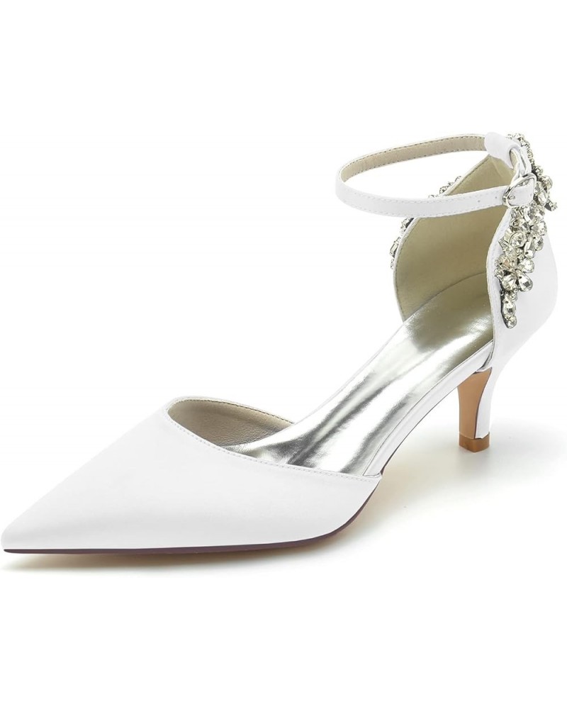 Women's Rhinestones Kitten Heel Pumps Pointed Toe Bridal Shoes Ankle Straps Prom Evening Wedding Dress Shoes White $34.19 Pumps