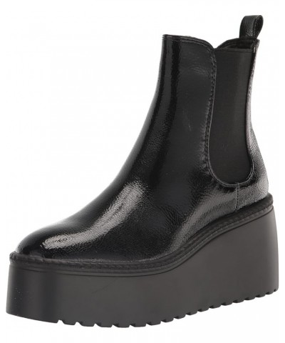 Womens Henrita Chunky Sole Rounded Toe Pull On Chelsea Ankle Boots Black Patent $26.37 Boots