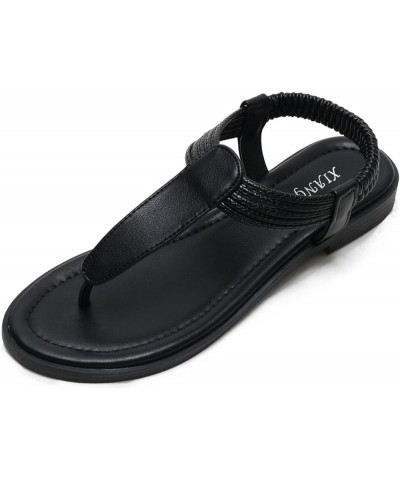 Womens T-Strap Flat Sandals with Elastic Strap Comfort Summer Cap Toe Flip Flops Non Slip Flats for Beach Party Black $28.79 ...