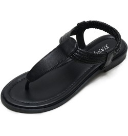 Womens T-Strap Flat Sandals with Elastic Strap Comfort Summer Cap Toe Flip Flops Non Slip Flats for Beach Party Black $28.79 ...