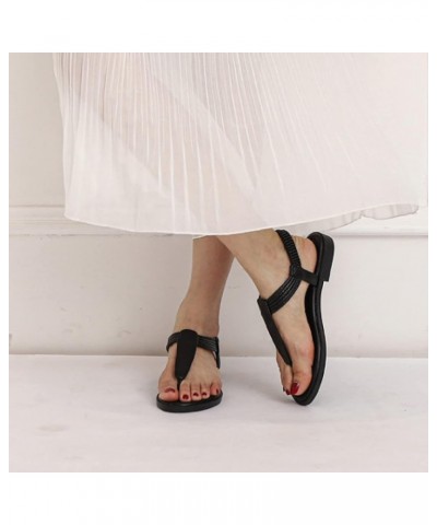 Womens T-Strap Flat Sandals with Elastic Strap Comfort Summer Cap Toe Flip Flops Non Slip Flats for Beach Party Black $28.79 ...