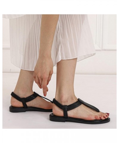 Womens T-Strap Flat Sandals with Elastic Strap Comfort Summer Cap Toe Flip Flops Non Slip Flats for Beach Party Black $28.79 ...