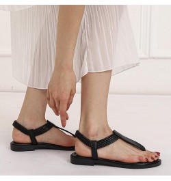 Womens T-Strap Flat Sandals with Elastic Strap Comfort Summer Cap Toe Flip Flops Non Slip Flats for Beach Party Black $28.79 ...