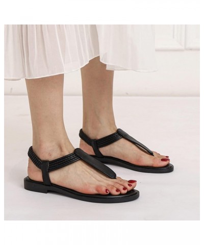 Womens T-Strap Flat Sandals with Elastic Strap Comfort Summer Cap Toe Flip Flops Non Slip Flats for Beach Party Black $28.79 ...