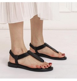 Womens T-Strap Flat Sandals with Elastic Strap Comfort Summer Cap Toe Flip Flops Non Slip Flats for Beach Party Black $28.79 ...