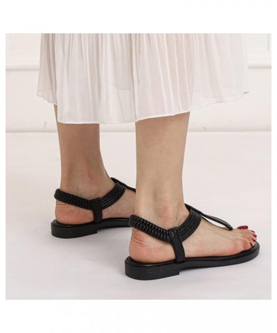 Womens T-Strap Flat Sandals with Elastic Strap Comfort Summer Cap Toe Flip Flops Non Slip Flats for Beach Party Black $28.79 ...