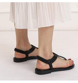 Womens T-Strap Flat Sandals with Elastic Strap Comfort Summer Cap Toe Flip Flops Non Slip Flats for Beach Party Black $28.79 ...