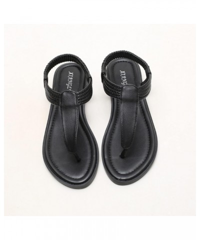 Womens T-Strap Flat Sandals with Elastic Strap Comfort Summer Cap Toe Flip Flops Non Slip Flats for Beach Party Black $28.79 ...