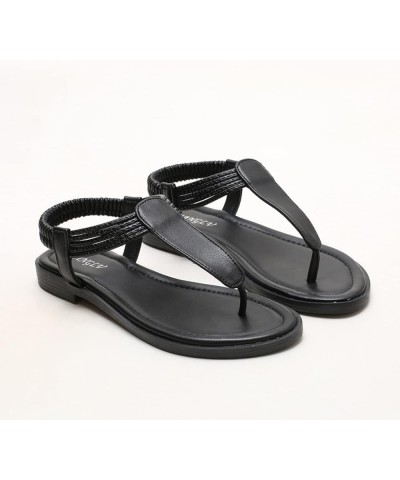 Womens T-Strap Flat Sandals with Elastic Strap Comfort Summer Cap Toe Flip Flops Non Slip Flats for Beach Party Black $28.79 ...