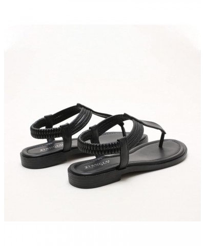 Womens T-Strap Flat Sandals with Elastic Strap Comfort Summer Cap Toe Flip Flops Non Slip Flats for Beach Party Black $28.79 ...