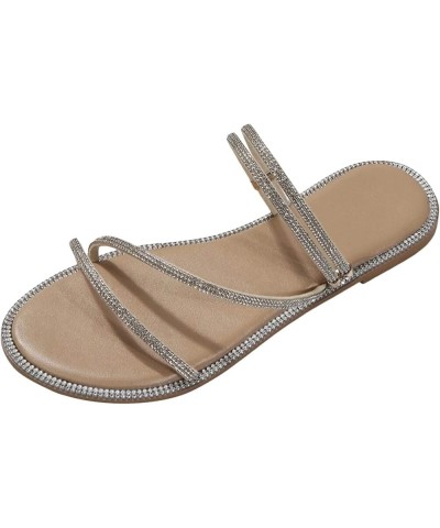 Women's Fashion Casual Flat Round Toe Elastic Band Slip On Sandals Shoes Z 13-beige $15.47 Sandals