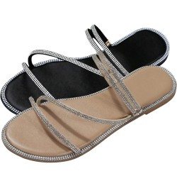 Women's Fashion Casual Flat Round Toe Elastic Band Slip On Sandals Shoes Z 13-beige $15.47 Sandals