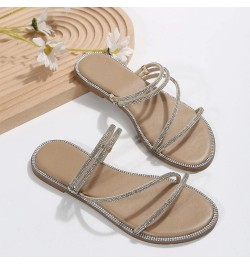 Women's Fashion Casual Flat Round Toe Elastic Band Slip On Sandals Shoes Z 13-beige $15.47 Sandals