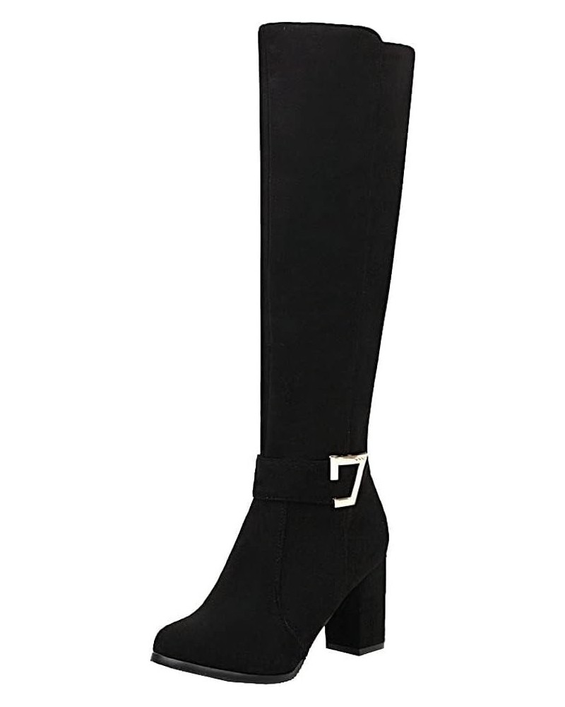 Women Chunky Heel Knee High Boots Round Toe Knee Length High Heel Boots with Zip 1 Black $27.99 Boots