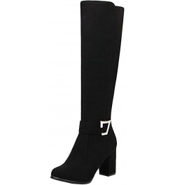 Women Chunky Heel Knee High Boots Round Toe Knee Length High Heel Boots with Zip 1 Black $27.99 Boots