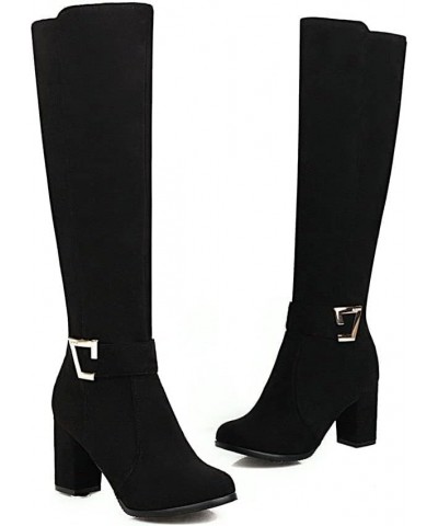 Women Chunky Heel Knee High Boots Round Toe Knee Length High Heel Boots with Zip 1 Black $27.99 Boots