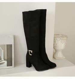 Women Chunky Heel Knee High Boots Round Toe Knee Length High Heel Boots with Zip 1 Black $27.99 Boots