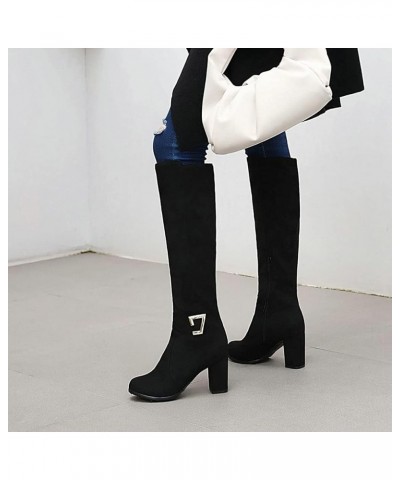 Women Chunky Heel Knee High Boots Round Toe Knee Length High Heel Boots with Zip 1 Black $27.99 Boots