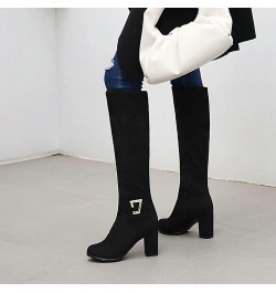 Women Chunky Heel Knee High Boots Round Toe Knee Length High Heel Boots with Zip 1 Black $27.99 Boots