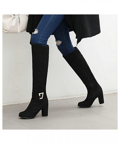 Women Chunky Heel Knee High Boots Round Toe Knee Length High Heel Boots with Zip 1 Black $27.99 Boots