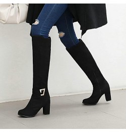 Women Chunky Heel Knee High Boots Round Toe Knee Length High Heel Boots with Zip 1 Black $27.99 Boots