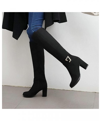 Women Chunky Heel Knee High Boots Round Toe Knee Length High Heel Boots with Zip 1 Black $27.99 Boots