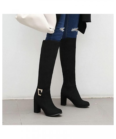 Women Chunky Heel Knee High Boots Round Toe Knee Length High Heel Boots with Zip 1 Black $27.99 Boots