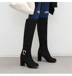 Women Chunky Heel Knee High Boots Round Toe Knee Length High Heel Boots with Zip 1 Black $27.99 Boots