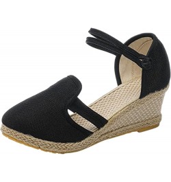 Sandals for Women Dressy Summer Comfy Espadrilles Wedge Platform Sandal Closed Toe Braided Buckle Linen Sandals Black $19.33 ...