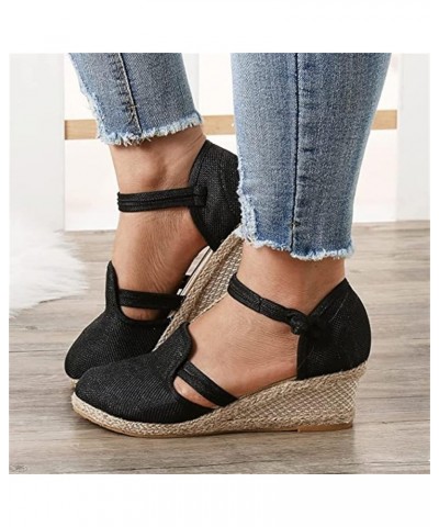 Sandals for Women Dressy Summer Comfy Espadrilles Wedge Platform Sandal Closed Toe Braided Buckle Linen Sandals Black $19.33 ...