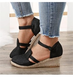 Sandals for Women Dressy Summer Comfy Espadrilles Wedge Platform Sandal Closed Toe Braided Buckle Linen Sandals Black $19.33 ...