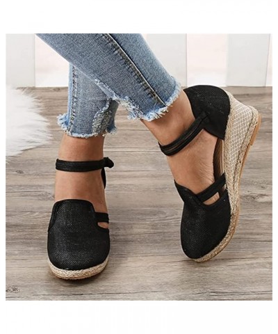 Sandals for Women Dressy Summer Comfy Espadrilles Wedge Platform Sandal Closed Toe Braided Buckle Linen Sandals Black $19.33 ...