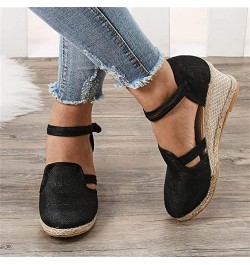 Sandals for Women Dressy Summer Comfy Espadrilles Wedge Platform Sandal Closed Toe Braided Buckle Linen Sandals Black $19.33 ...