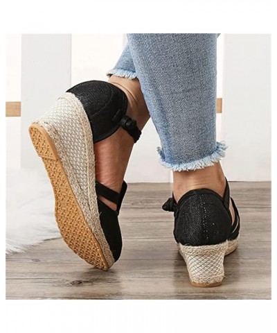 Sandals for Women Dressy Summer Comfy Espadrilles Wedge Platform Sandal Closed Toe Braided Buckle Linen Sandals Black $19.33 ...