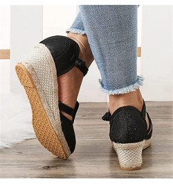 Sandals for Women Dressy Summer Comfy Espadrilles Wedge Platform Sandal Closed Toe Braided Buckle Linen Sandals Black $19.33 ...