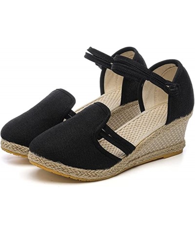 Sandals for Women Dressy Summer Comfy Espadrilles Wedge Platform Sandal Closed Toe Braided Buckle Linen Sandals Black $19.33 ...